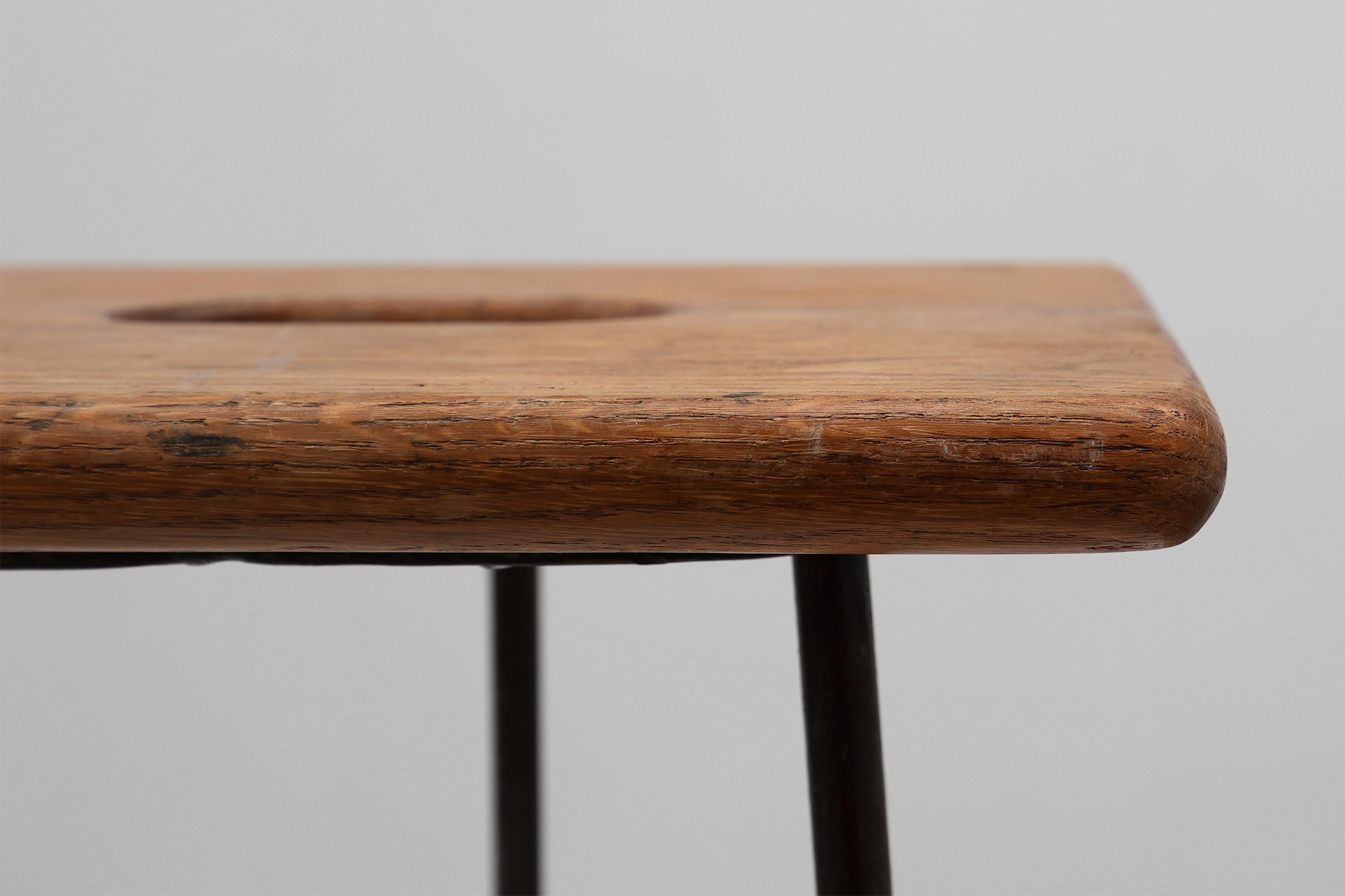 Modernist Industrial Iron and Oak Split Slats Stool, France ca. 1910thumbnail